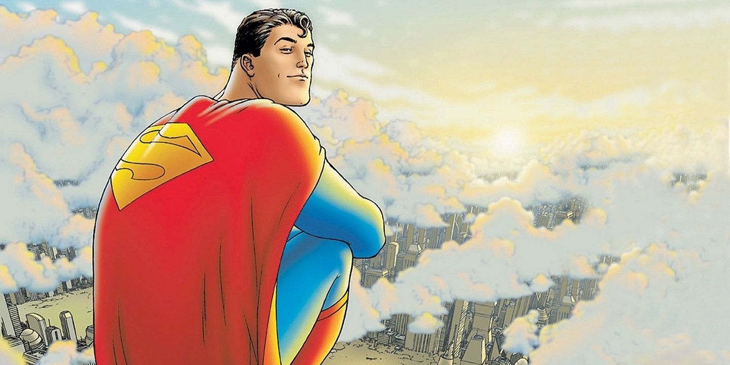 Superman est assis et surplombe une ville dans All-Star Superman.