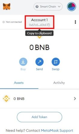 Adresse du portefeuille BNB sur MetaMask