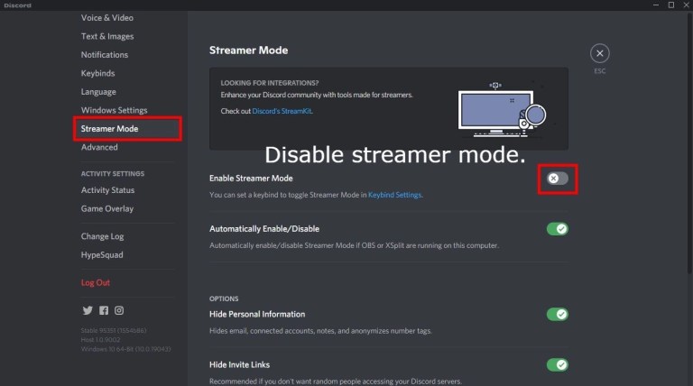 Mode streamer Discord