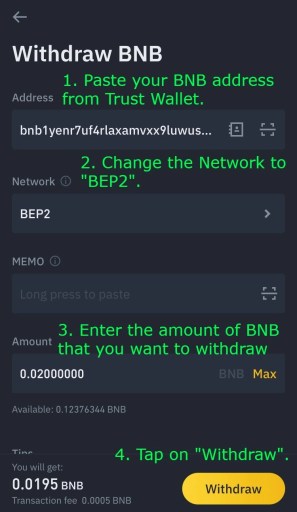 Comment envoyer des BNB de Binance vers Trust Wallet