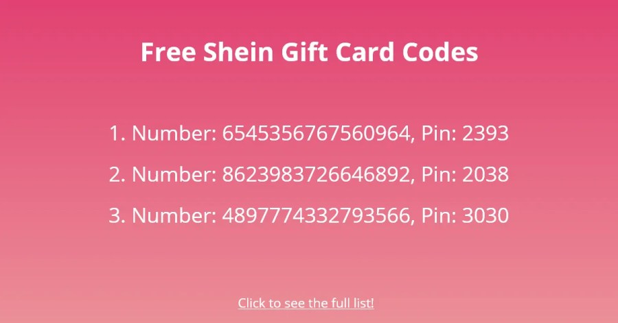 Codes de carte-cadeau Shein gratuits