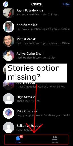 L'option Story ne s'affiche pas sur Messenger