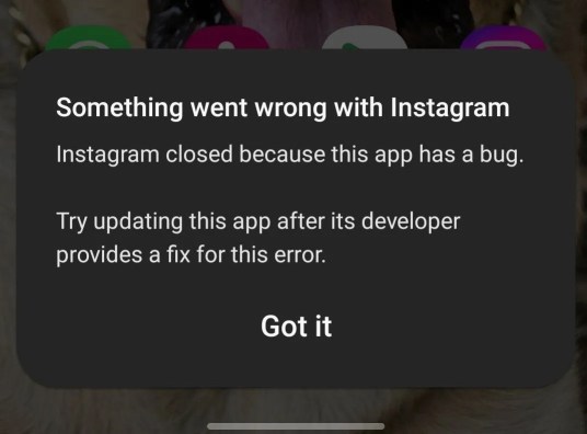 Instagram fermé car cette application a un bug