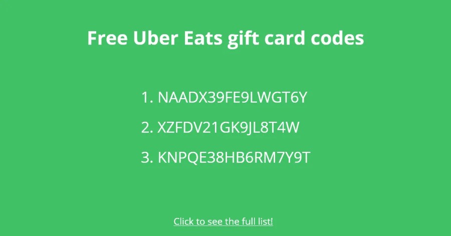 Cartes-cadeaux Uber Eats gratuites