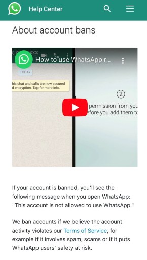 Interdictions de compte WhatsApp