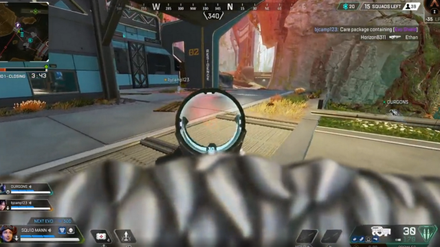 Interface utilisateur d'Apex Legends montrant un bug avec Horizon lors de la visée 1x sur le Prowler.