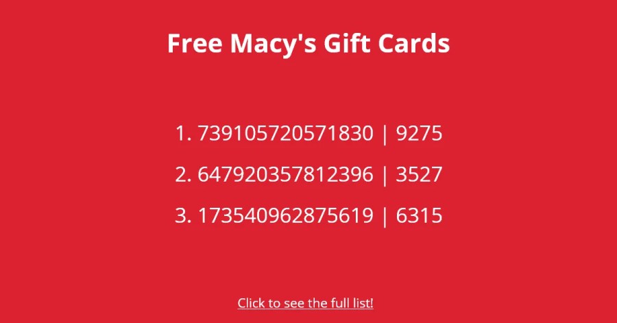 Cartes-cadeaux Macy's gratuites