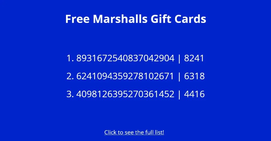 Cartes-cadeaux Marshalls gratuites