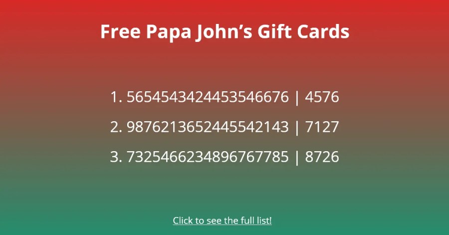 Cartes-cadeaux Papa John's gratuites