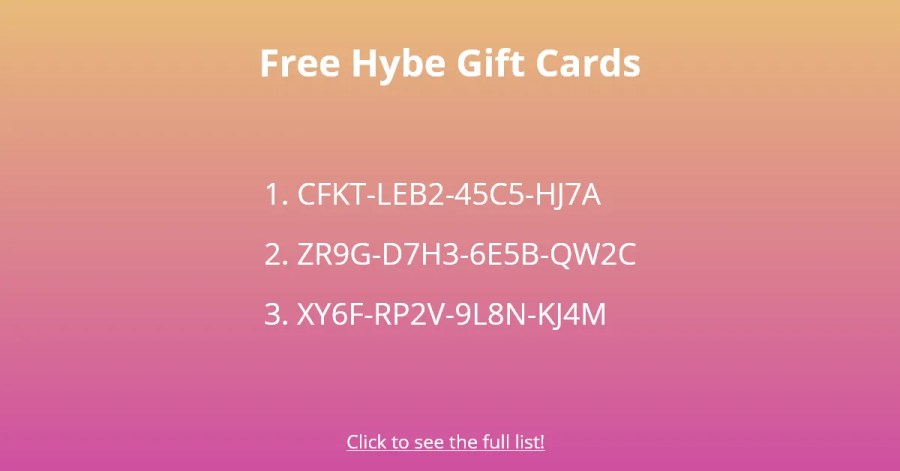 Carte-cadeau Hybe gratuite