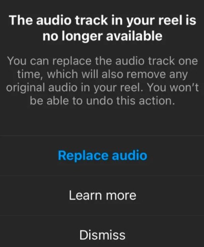 La piste audio de votre reel n'est plus disponible