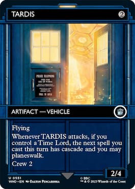 Image de TARDIS avec une porte ouverte via la carte TARDIS dans l'ensemble Doctor Who MTG Commander