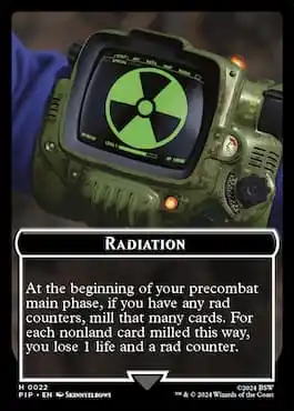 Image du symbole de rayonnement de la franchise Fallout via l'ensemble Radiation MTG Fallout Commander