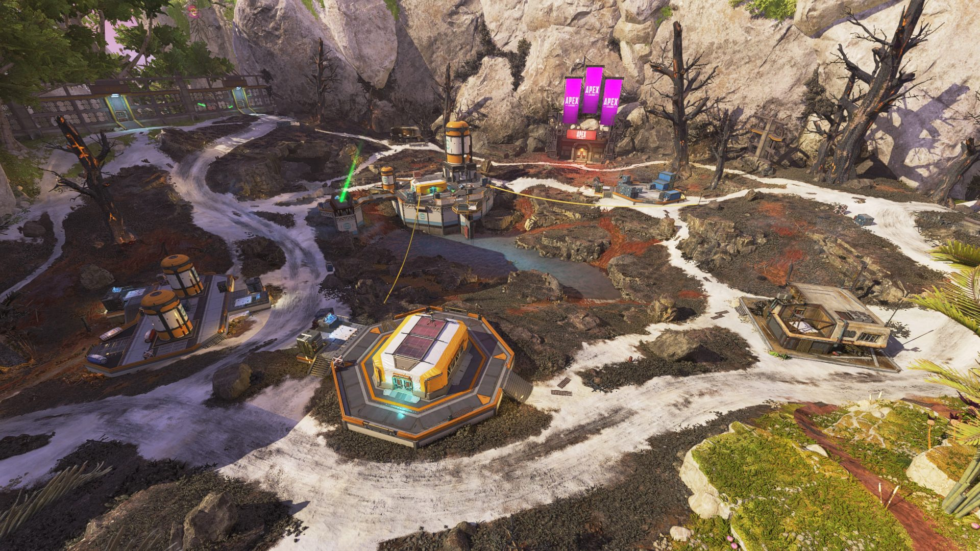 Une capture d'écran du POI de la zone interdite retravaillé sur la carte Storm Point d'Apex Legends.