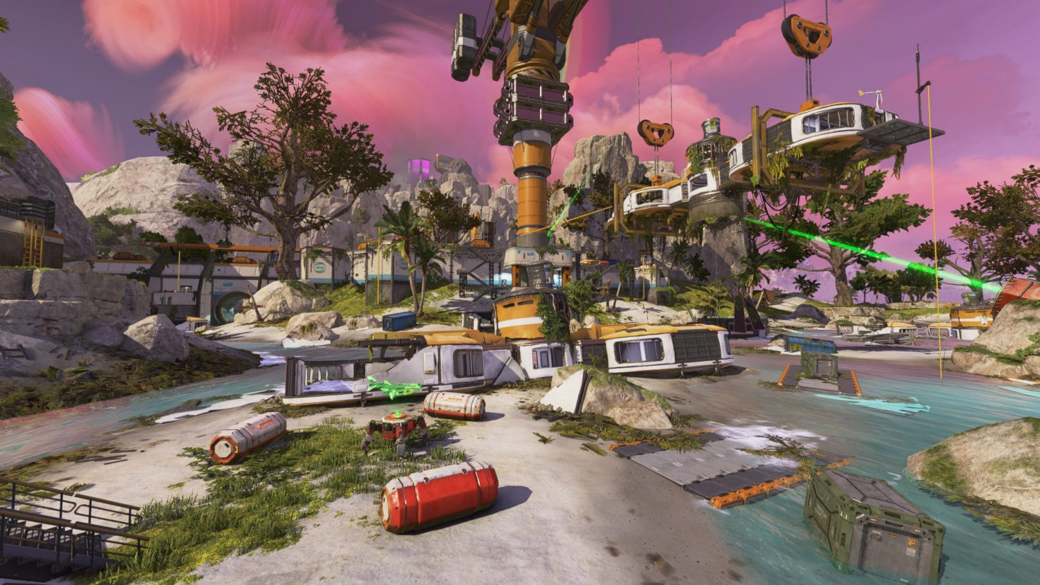 Une capture d'écran du nouveau POI, Devastated Coast, dans la carte Storm Point d'Apex Legends.