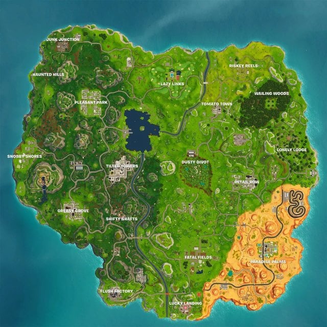Carte de l'île pendant le chapitre un de Fortnite, carte de la saison 5