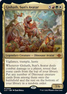 Gishath mène d'autres dinosaures au combat sur la carte MTG dans l'ensemble LCI
