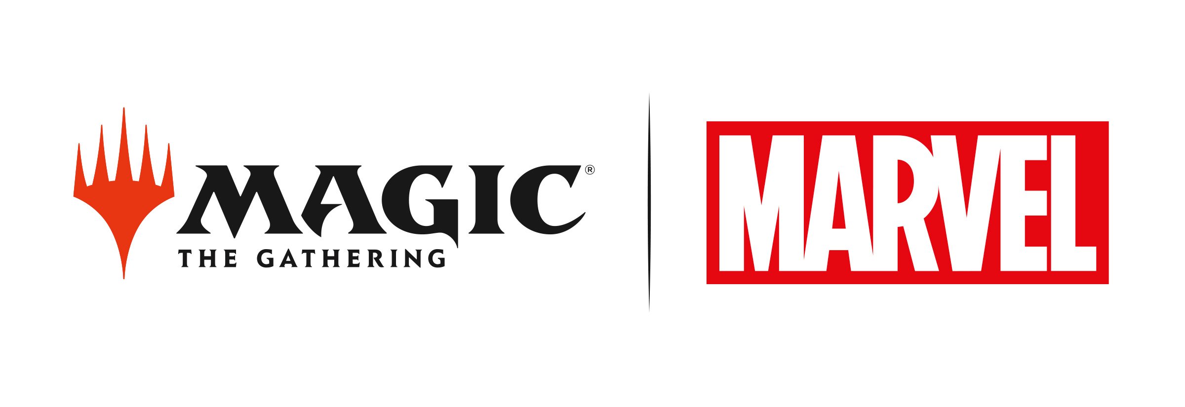 Image des logos MTG et Marvel réunis à travers le crossover Universes Beyond