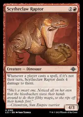 Scytheclaw Raptor est une créature dinosaure des Cavernes perdues d'Ixalan.