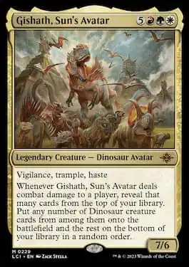 Gishath, l'avatar du Soleil, mène la ruée des dinosaures sauvages sur Ixalan.