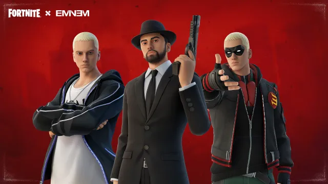 Trois styles de skin Eminem alternatifs dans Fortnite.