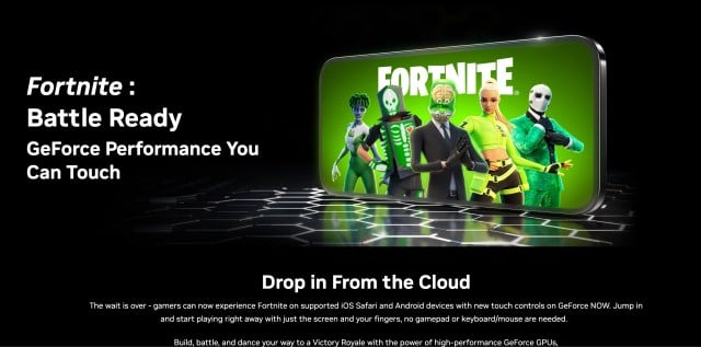 Interface NVIDIA GeForce Now Fortnite.