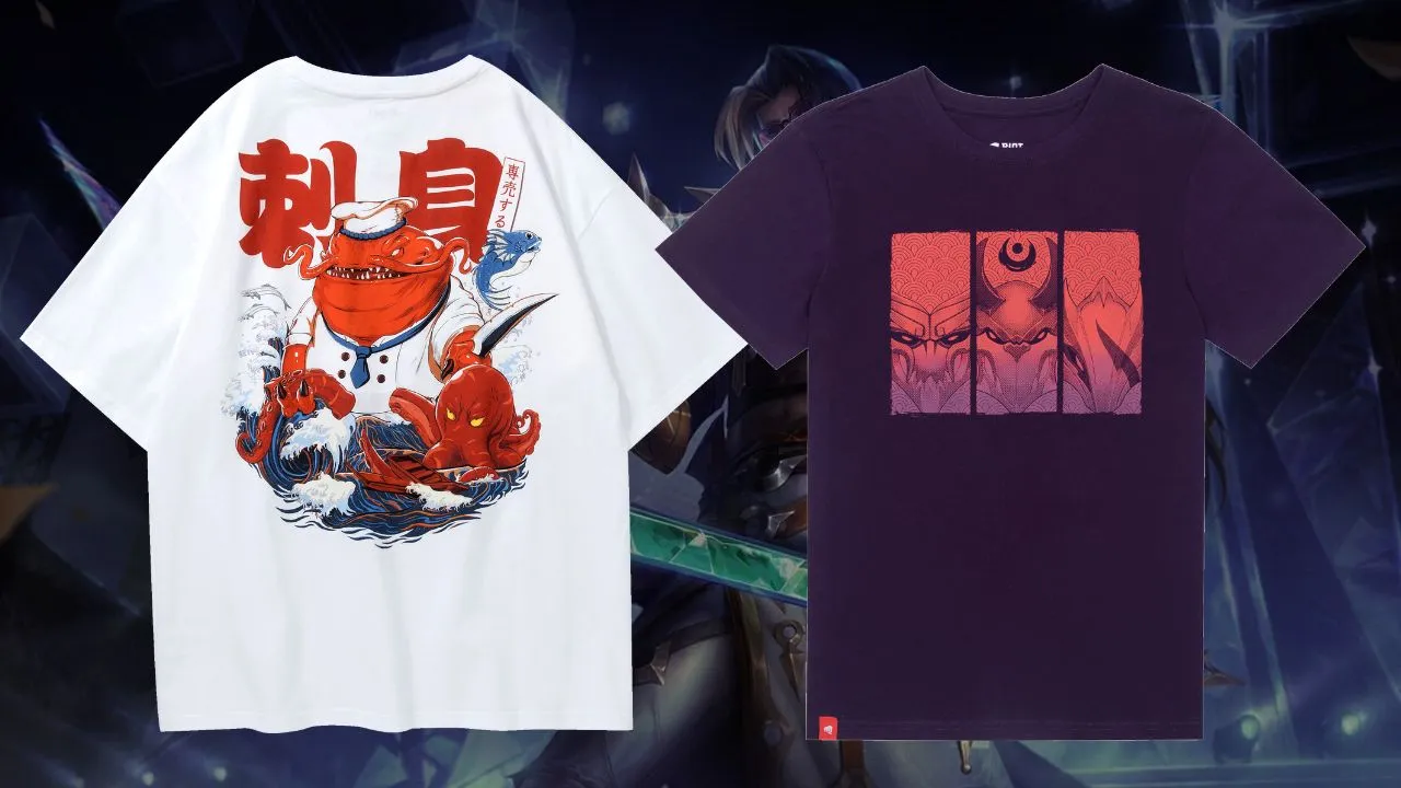 Le t-shirt tahm Kench master chef et le t-shirt masques de lune de sang dans League of Legends