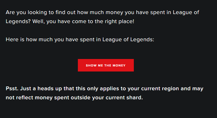 Une capture d'écran de la page d'assistance de Riot qui vous permet de voir combien d'argent vous avez dépensé dans League of Legends
