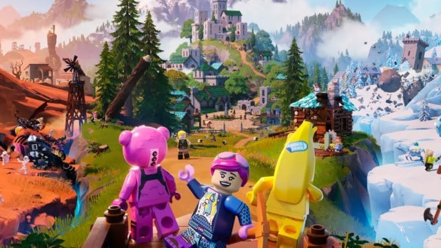 Le monde Fortnite s'est transformé en LEGO avec des personnages populaires au premier plan.