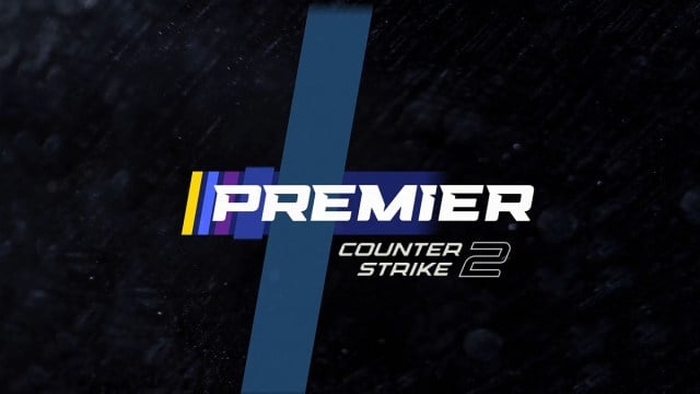 Le logo Counter-Strike 2 Premier avec des rayures bleues et jaunes.