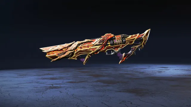 Skin de fusil HAVOC en rouge, violet et or.  Le canon de l'arme rappelle un dragon.