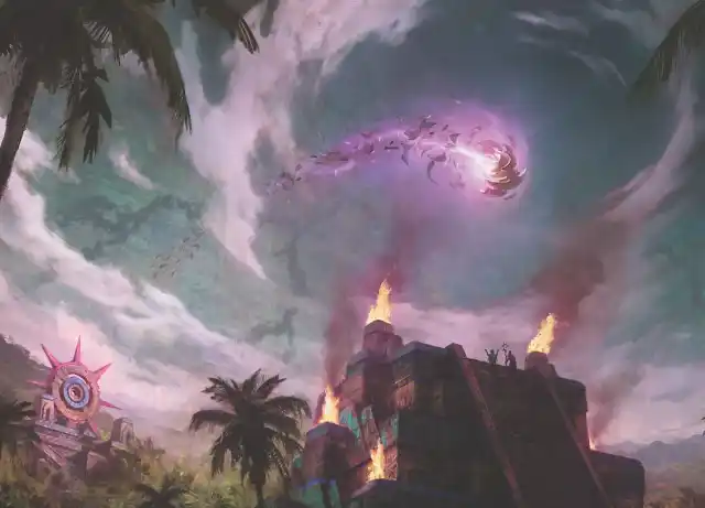 Image de la magie dans le ciel à travers l'ensemble des Cavernes perdues d'Ixalan