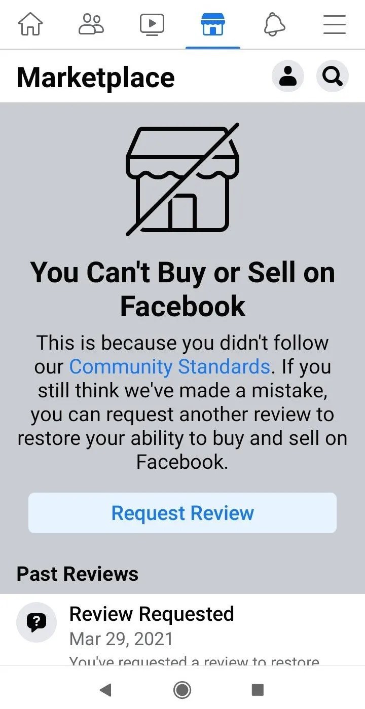 Interdiction du marché Facebook